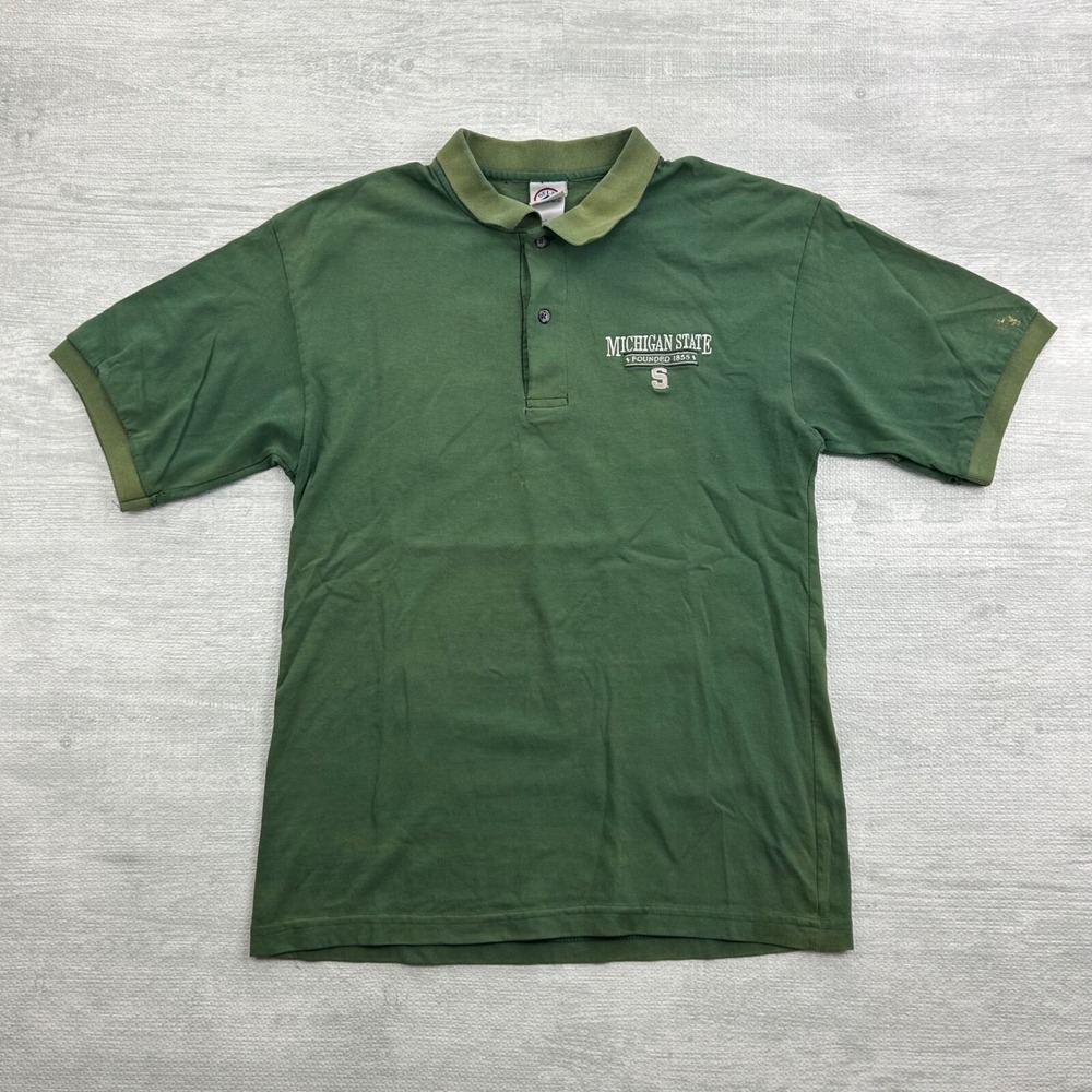 Vintage 90s Michigan State Polo Shirt Size Medium Green University Collared Logo